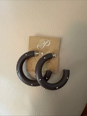 Plunder Brown Wood Hoop Earrings with Gold Studs